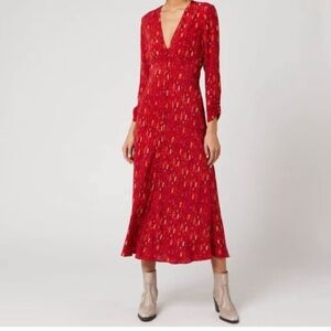 RIXO Katie Klimt Red Long Sleeve Dress